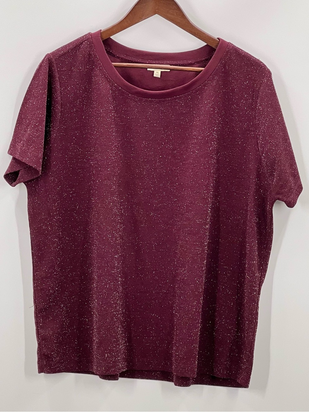 B-026 Kori Plum Short-Sleeve Crewneck Tee with Metallic Speckle